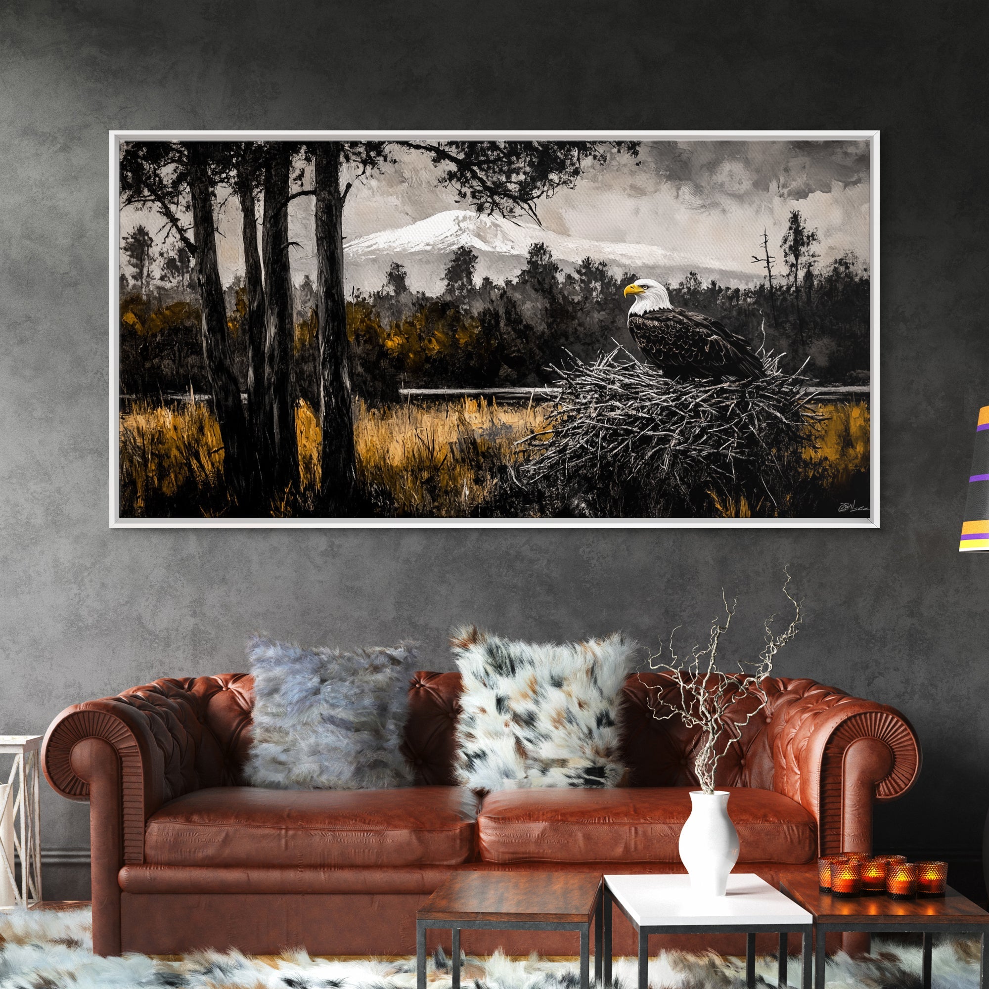 Majestic Bald Eagle, Wildlife Forest Art, American Patriot Decor, Nature Lover Wall Art, Cabin Artwork, Western Lodge Style, Canvas Print