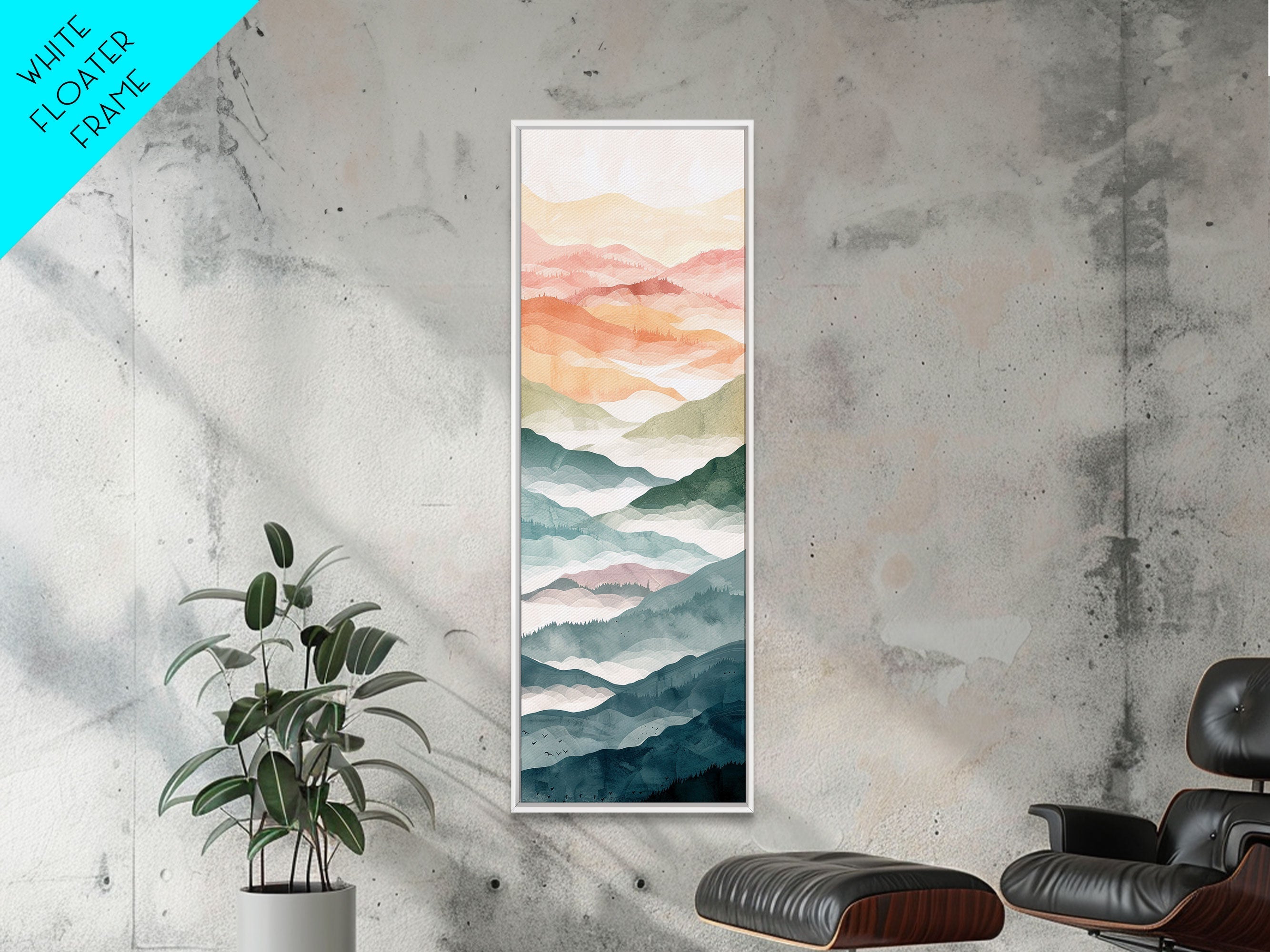 Rolling Hills And Layered Mountains In Soft Pastel Hues Ukiyo-e Wood Block Print Skinny Art Framed Canvas Print