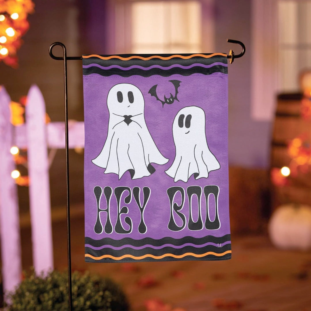 Hey Boo Halloween Garden Flag 2 Sided
