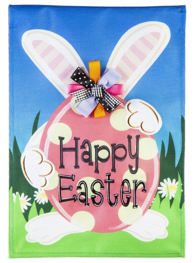 Hiding Bunny Easter Garden Flag 2 Sided Burlap