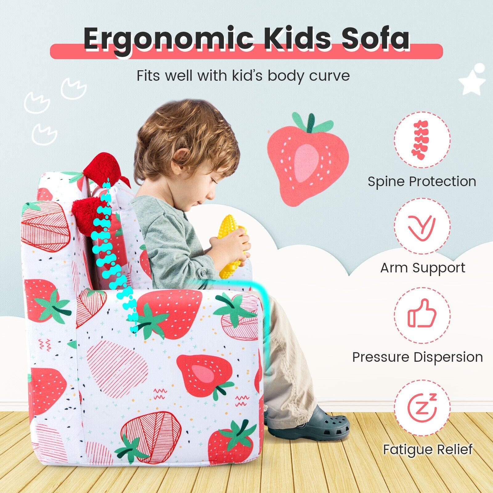 High-density Padding Kids Sofa with Armrest and Extra Pilow-Pink