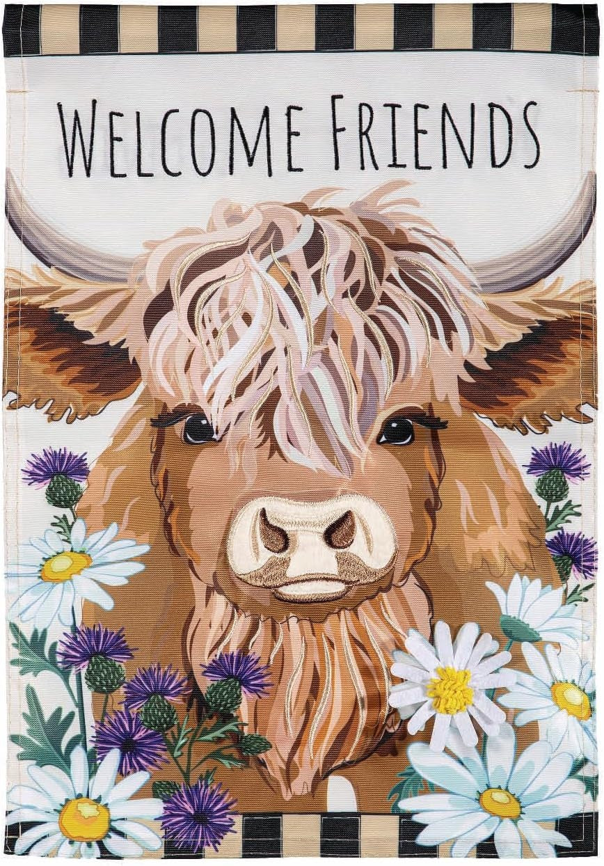 Highland Cow Welcome Friends 2 Sided Garden Flag