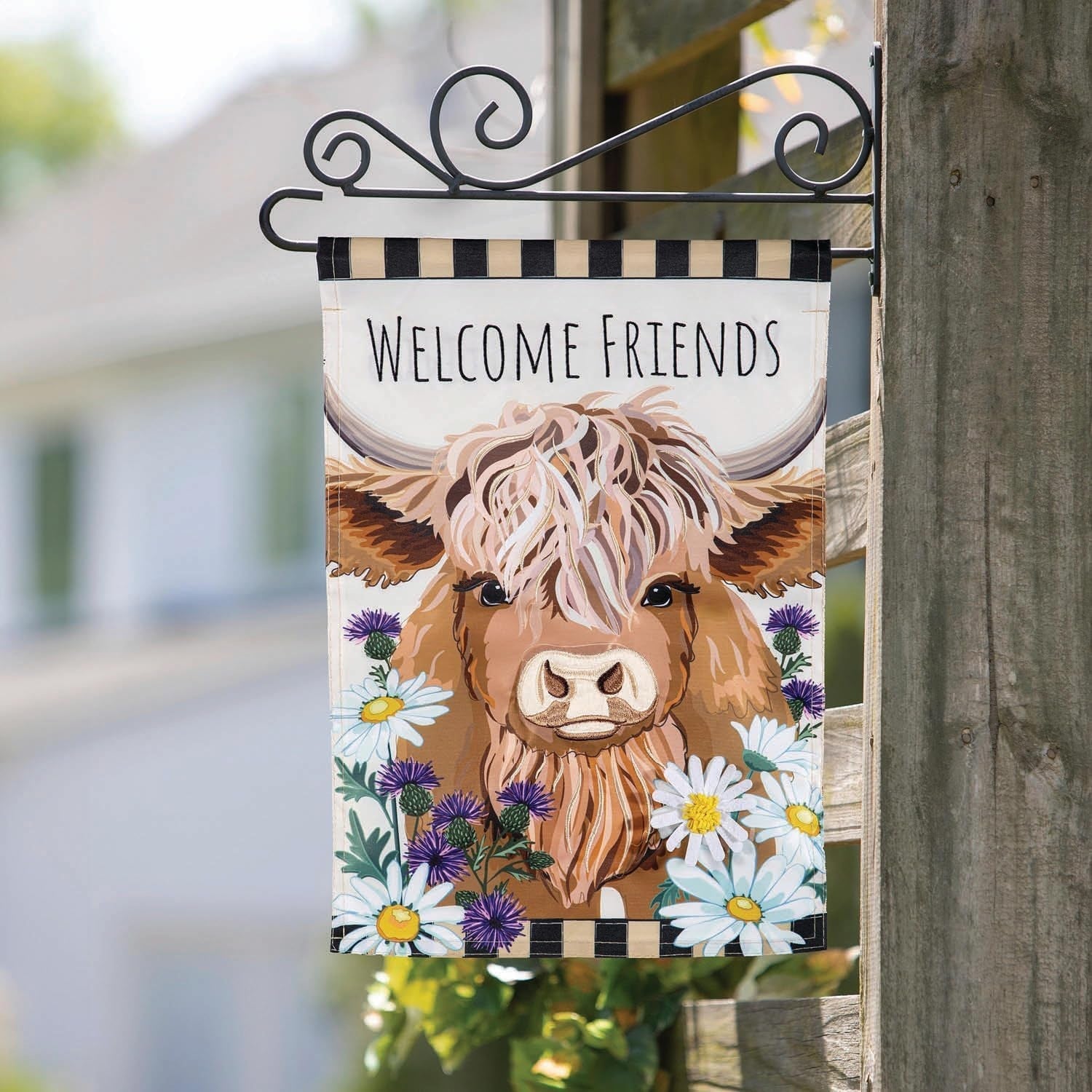 Highland Cow Welcome Friends 2 Sided Garden Flag