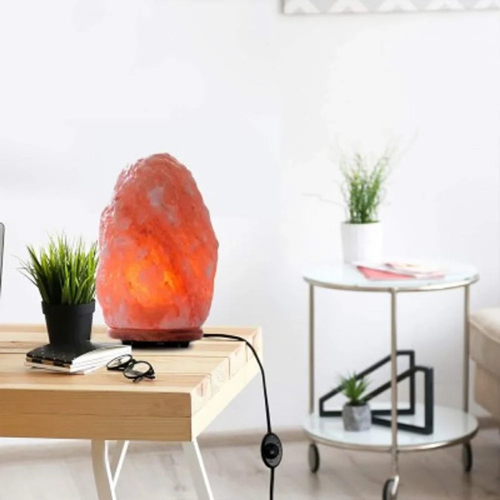 Himalayan Pink Salt Lamp with Natural Wood Base, 12 Inch
