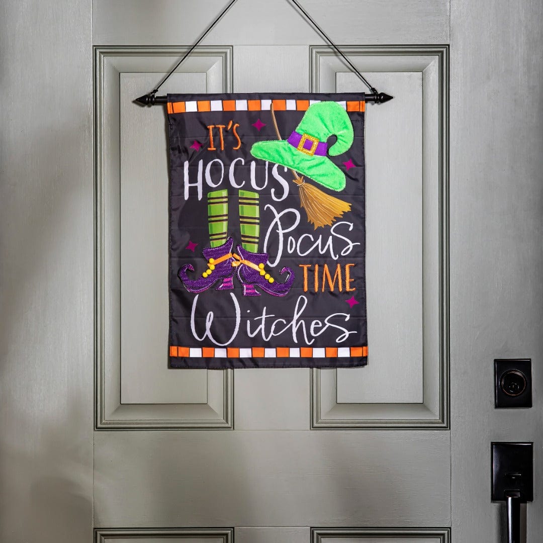 Hocus Pocus Time Halloween Garden Flag 2 Sided Applique