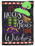 Hocus Pocus Time Halloween Garden Flag 2 Sided Applique