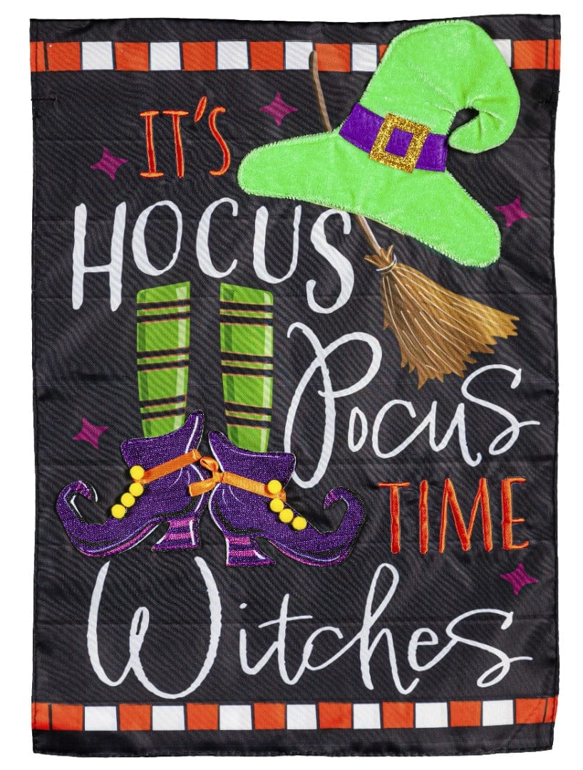 Hocus Pocus Time Halloween Garden Flag 2 Sided Applique