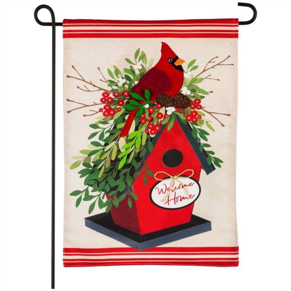 Holiday Birdhouse Garden Flag 2 Sided Burlap