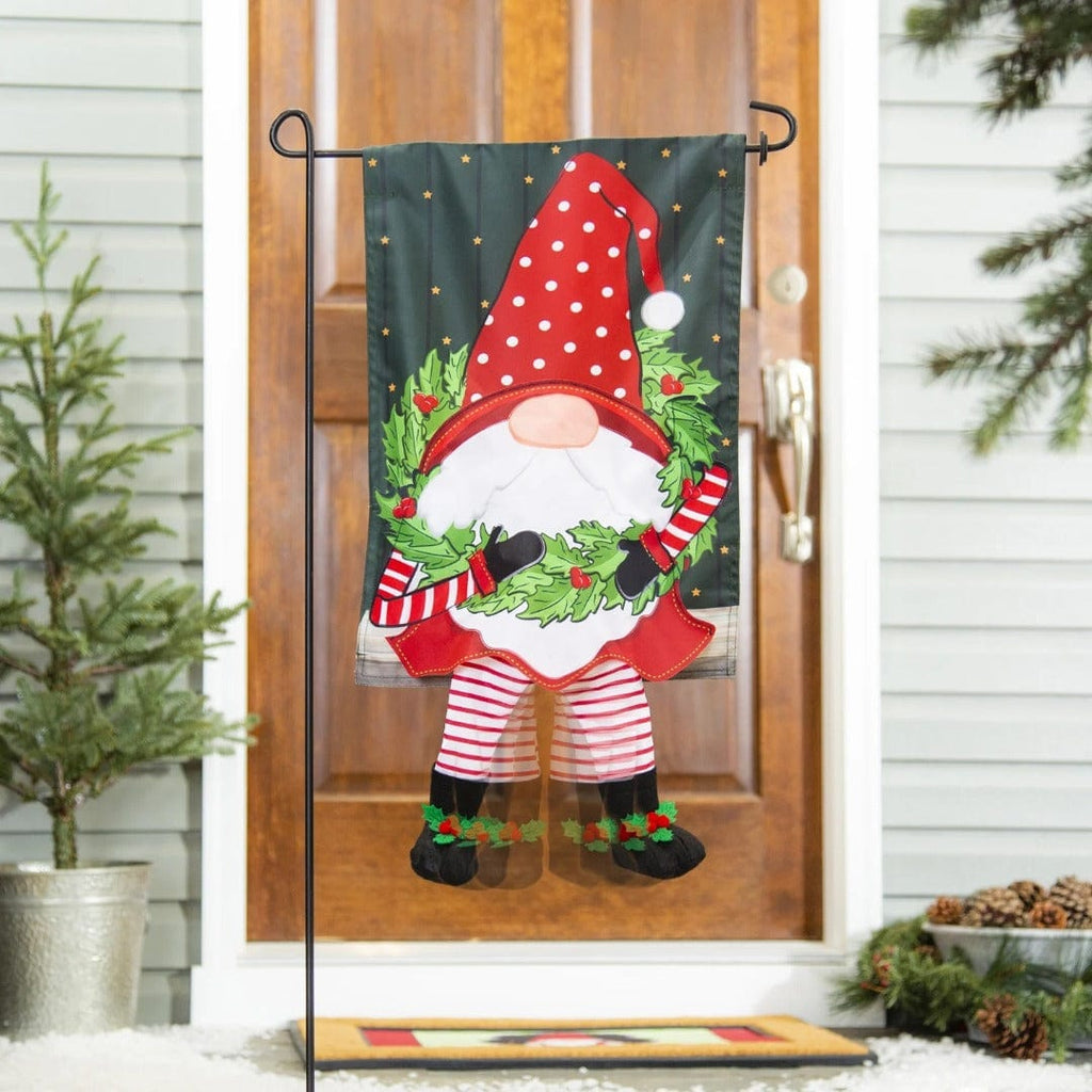 Holiday Gnome Kickin Garden Flag 2 Sided Applique