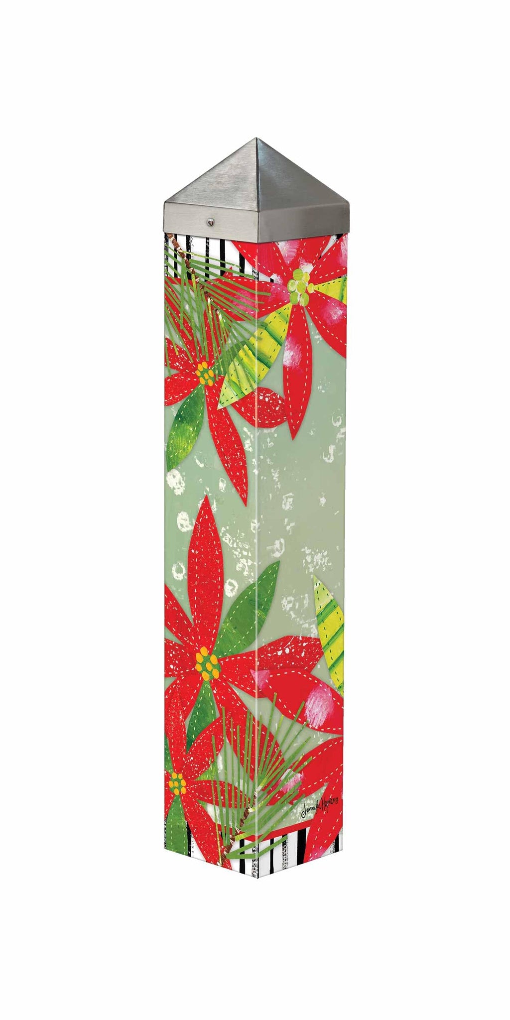 Holly Jolly Poinsettias Art Pole 20 Inches Tall