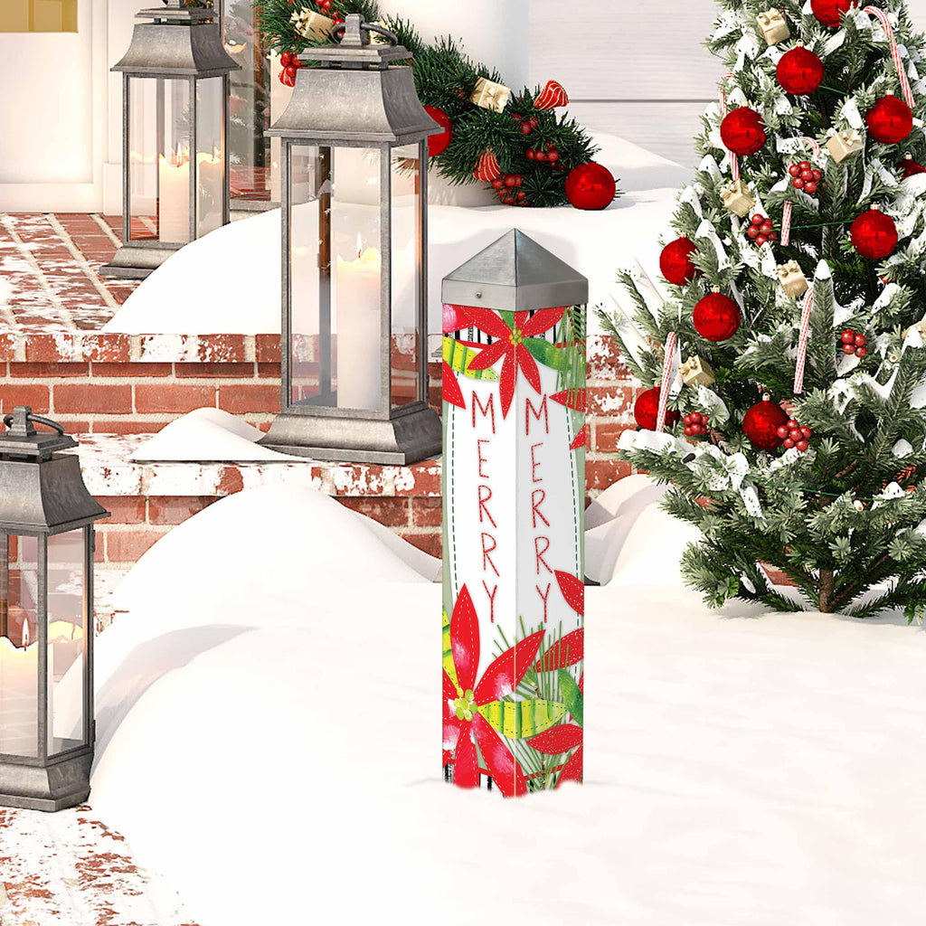 Holly Jolly Poinsettias Art Pole 20 Inches Tall