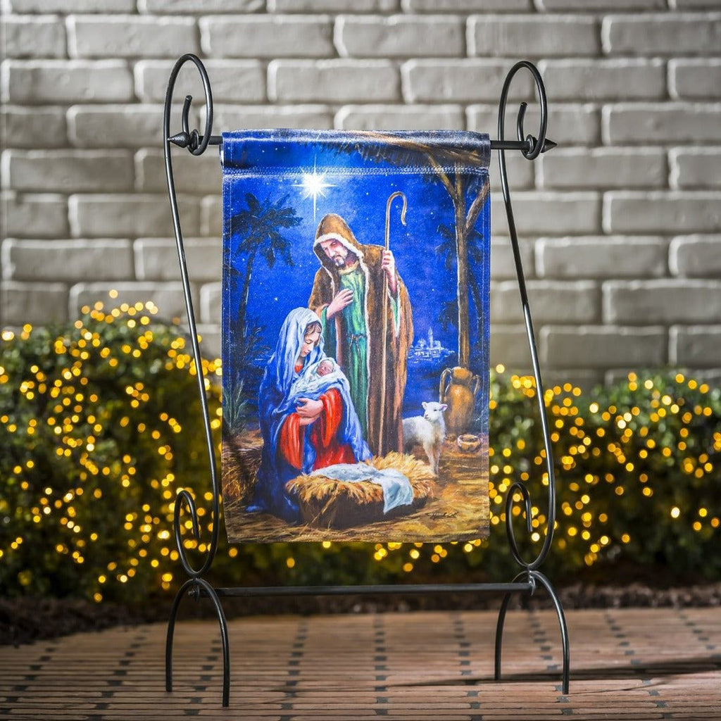 Holy Night Nativity Christmas Garden Flag 2 Sided Lustre
