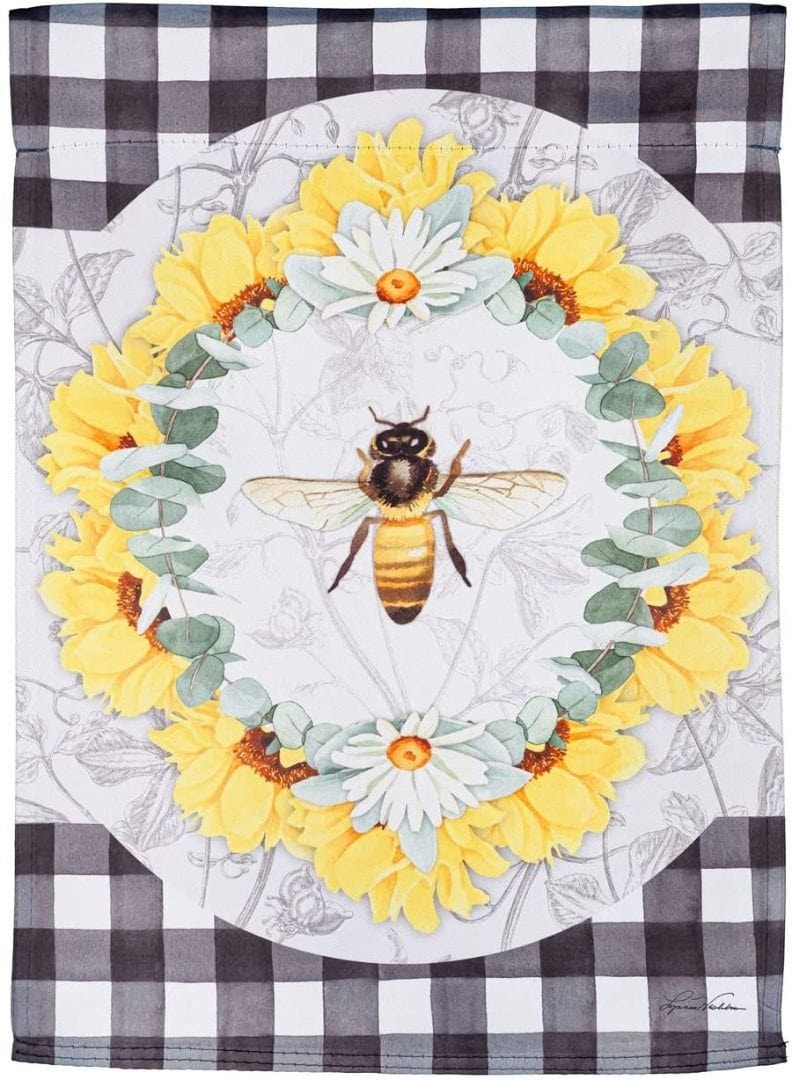 Honey Bee and Flowers Garden Flag 2 Sided Decorative