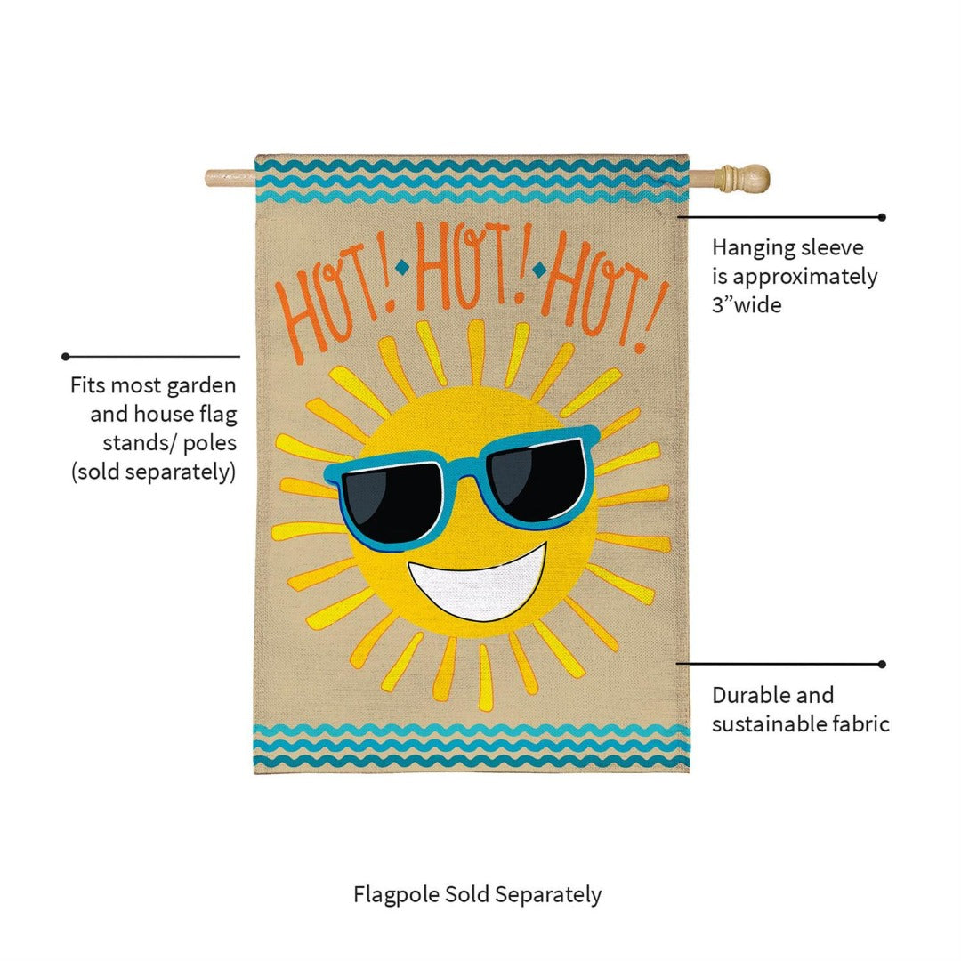 Hot Hot Hot Sunshine 2-Sided Burlap House Flag | 28" x 44" Porch