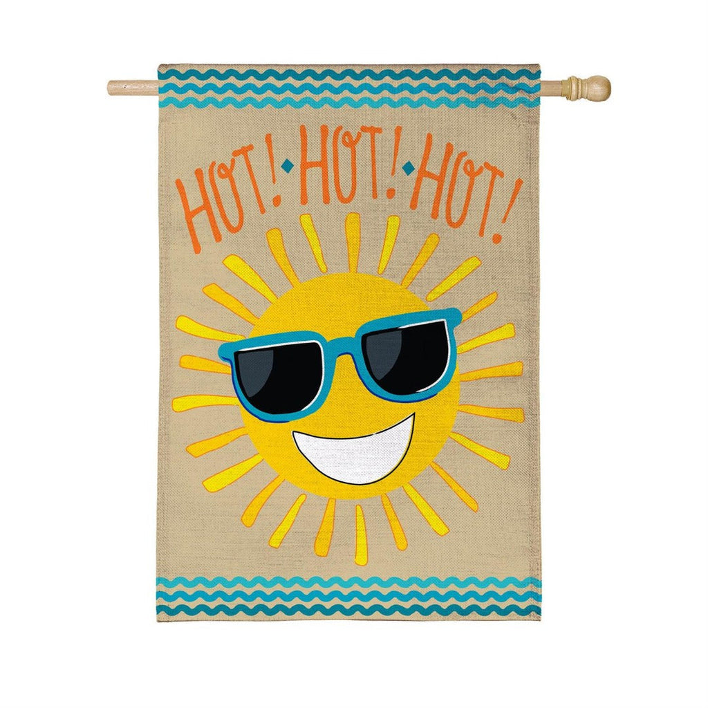 Hot Hot Hot Sunshine 2-Sided Burlap House Flag | 28" x 44" Porch