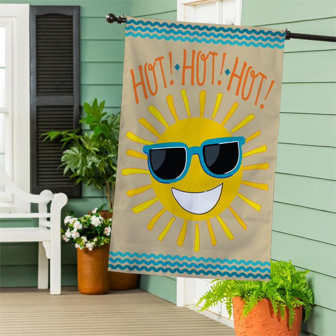 Hot Hot Hot Sunshine 2-Sided Burlap House Flag | 28" x 44" Porch