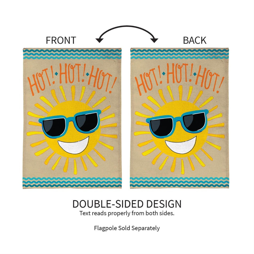 Hot Hot Hot Sunshine 2-Sided Burlap House Flag | 28" x 44" Porch