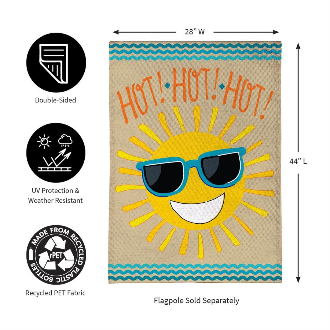 Hot Hot Hot Sunshine 2-Sided Burlap House Flag | 28" x 44" Porch