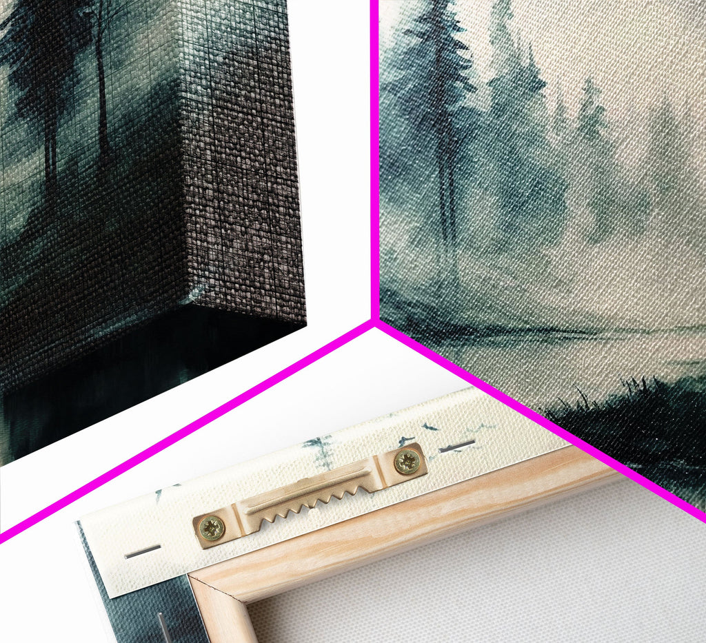 Watercolor of a foggy pine tree forest, framed canvas print, unique wall art, contemporary art, modern art