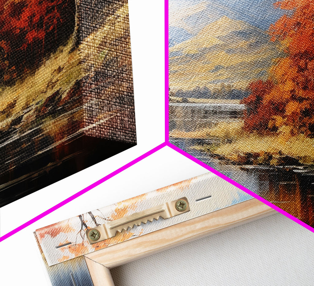 Autumn By The Lake, Framed Canvas Print, Original Landscape Painting, Fall Decor, Boho Minimalist Farmhouse Decor, Rustic Art