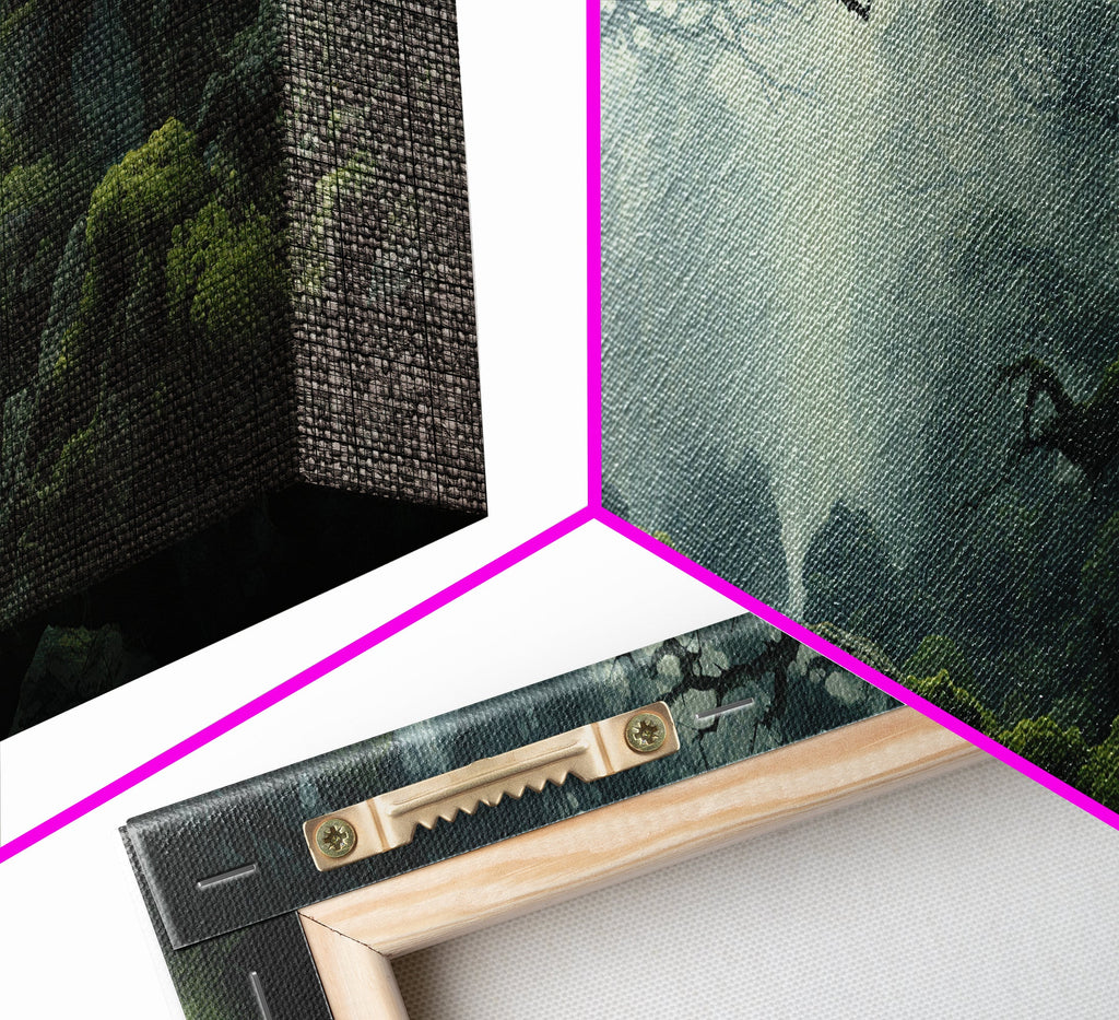 In The Forest - Ready To Hang Panoramic Foggy Pine Forest Canvas Wall Art, Nature Wall Art, Misty Green Forest Print, Modern Home Decor