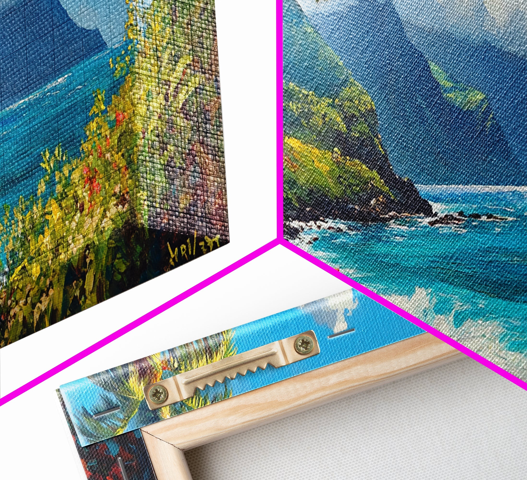 Lush Hawaiian Coast Canvas Print Coastal Painting Nautical Wall Art Panoramic Art Tropical Landscape Art Above Bed Wall Art Gift Idea