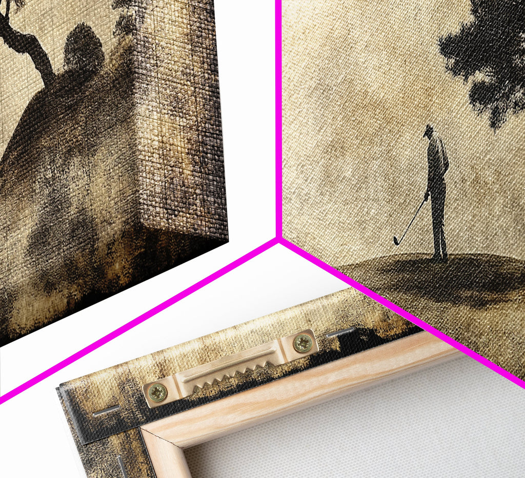 Vintage Golfers Landscape Framed Canvas Print – Rustic Wall Art, Golf Art, Horizontal Wall Art, Living Room Art, Tall Narrow Art