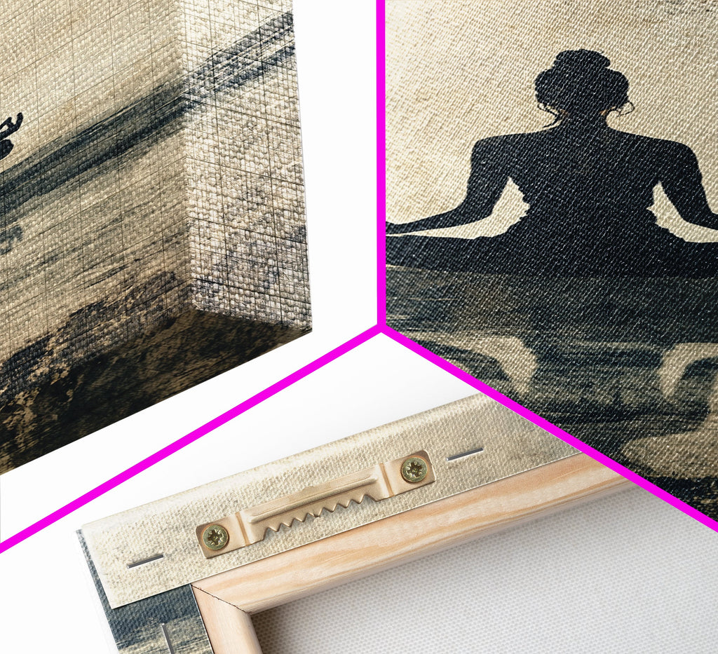 Meditative Silhouette Canvas Print with Wabi Sabi Art, Minimalist Zen Wall Art, Neutral Sage Green Decor, Yoga Art for Relaxation