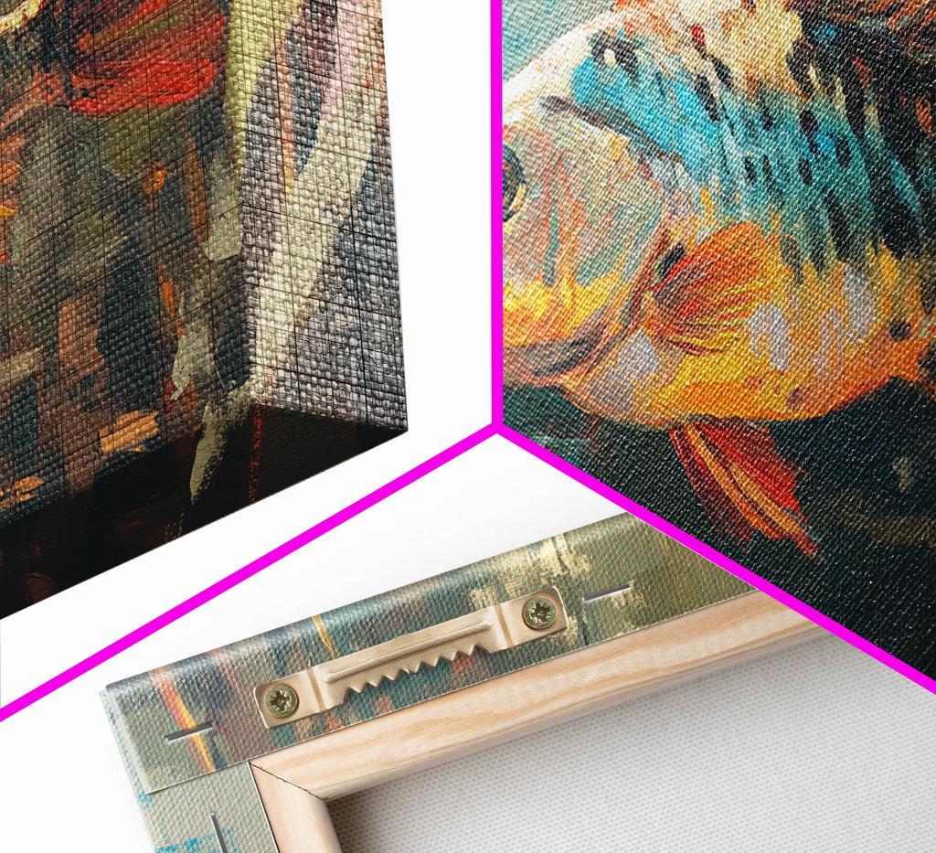 Trout, fish, colorful painting, fisherman painting, rustic wall art, trout art, framed canvas print, extra wide art, gift idea