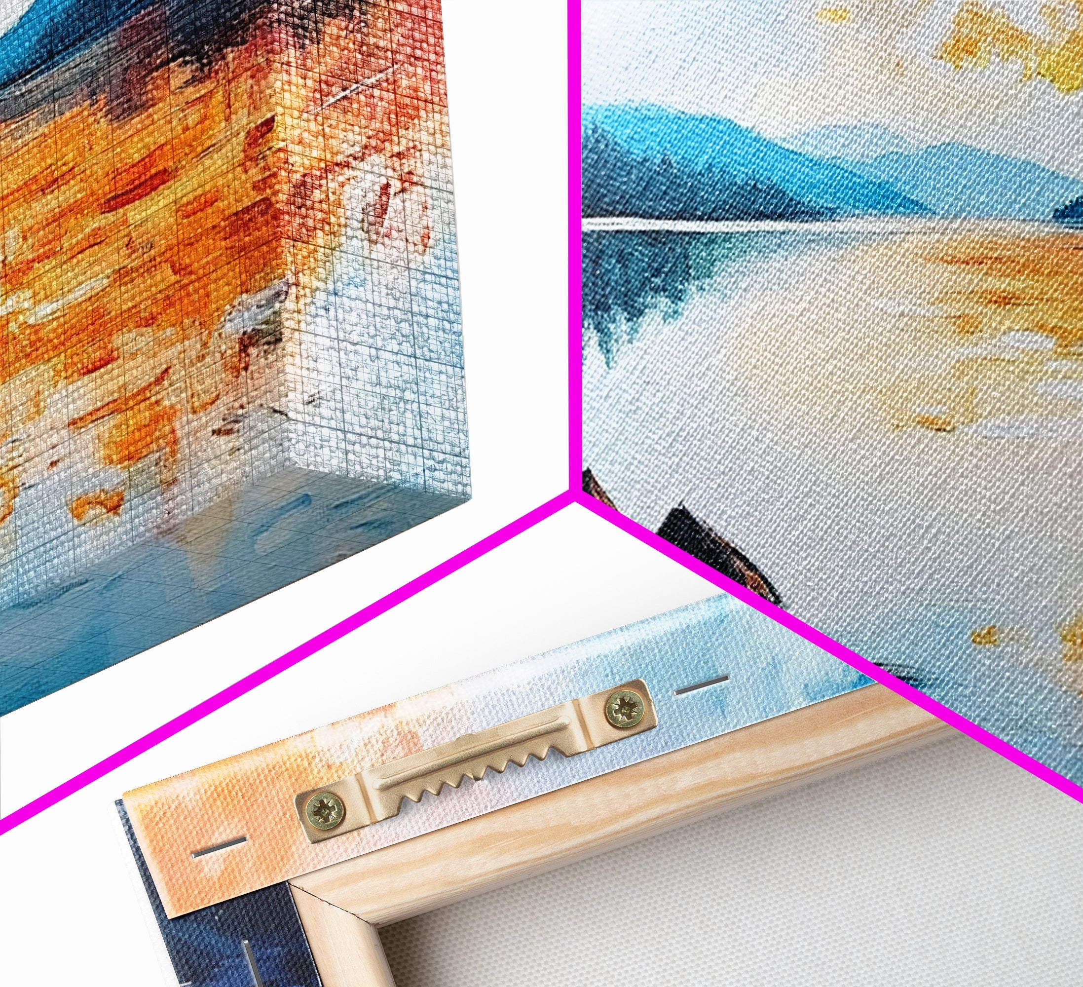 Sunset Lake Reflection, panoramic art, landscape painting, framed canvas print, mountain painting, extra wide art