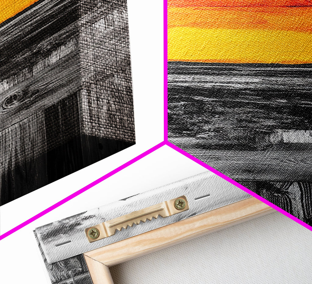 Sunset Landscape, Rustic Fence, Fiery Sky Art, Bold Color Wall Art, Abstract Nature Scene, Canvas Print, Boho Home Decor