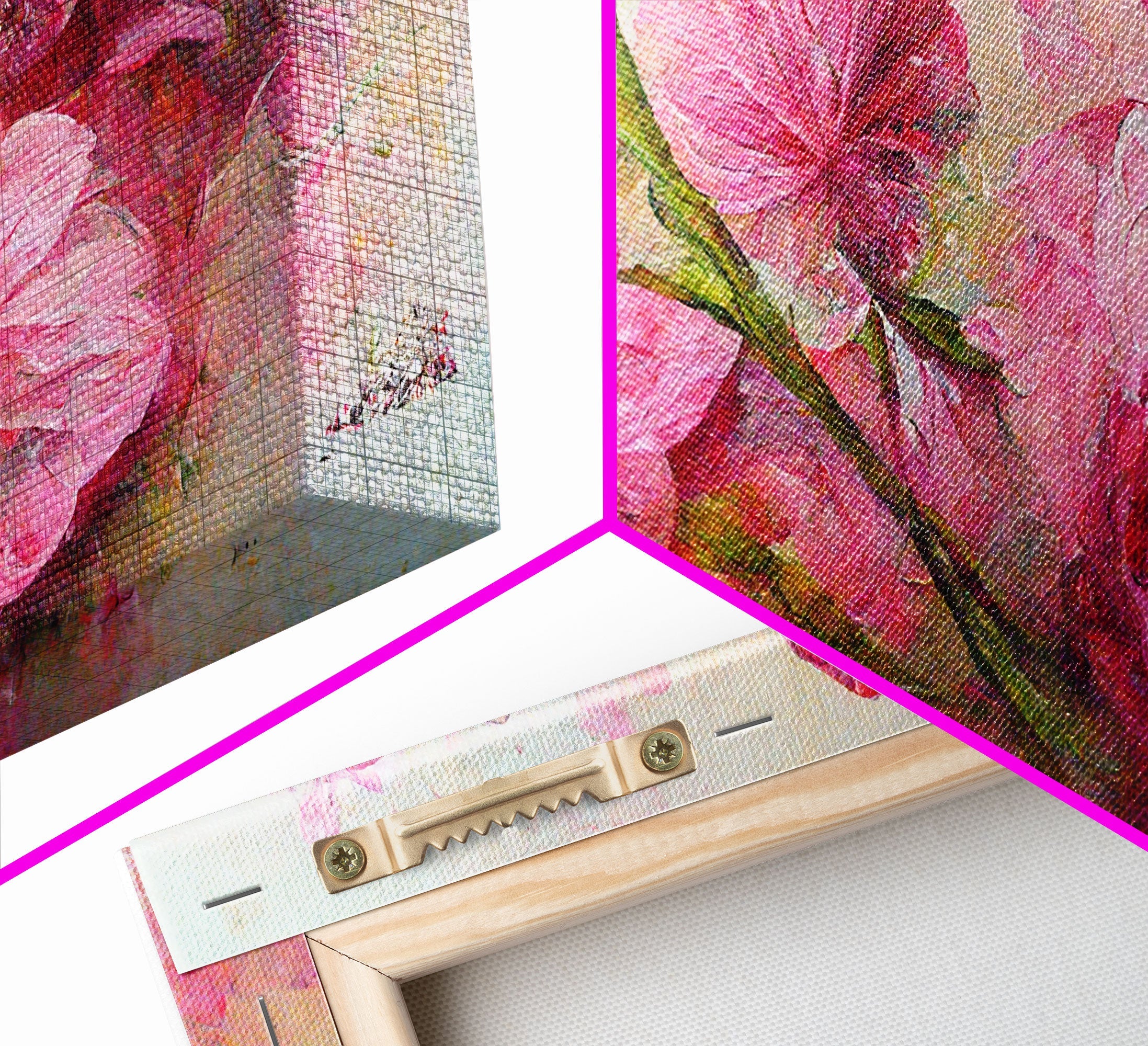 Pink flowers canvas print, oil painting style, living room wall art, guest room art, boho wall decor, floral pattern wall art