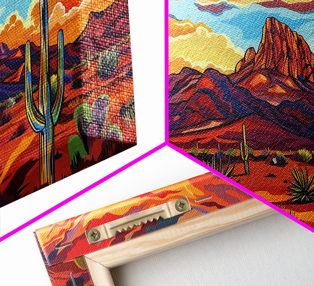 Serene Desert Sunset with Water Reflection, Framed Canvas Print for Bedroom Art, Ideal for Boho and Southwestern Decor