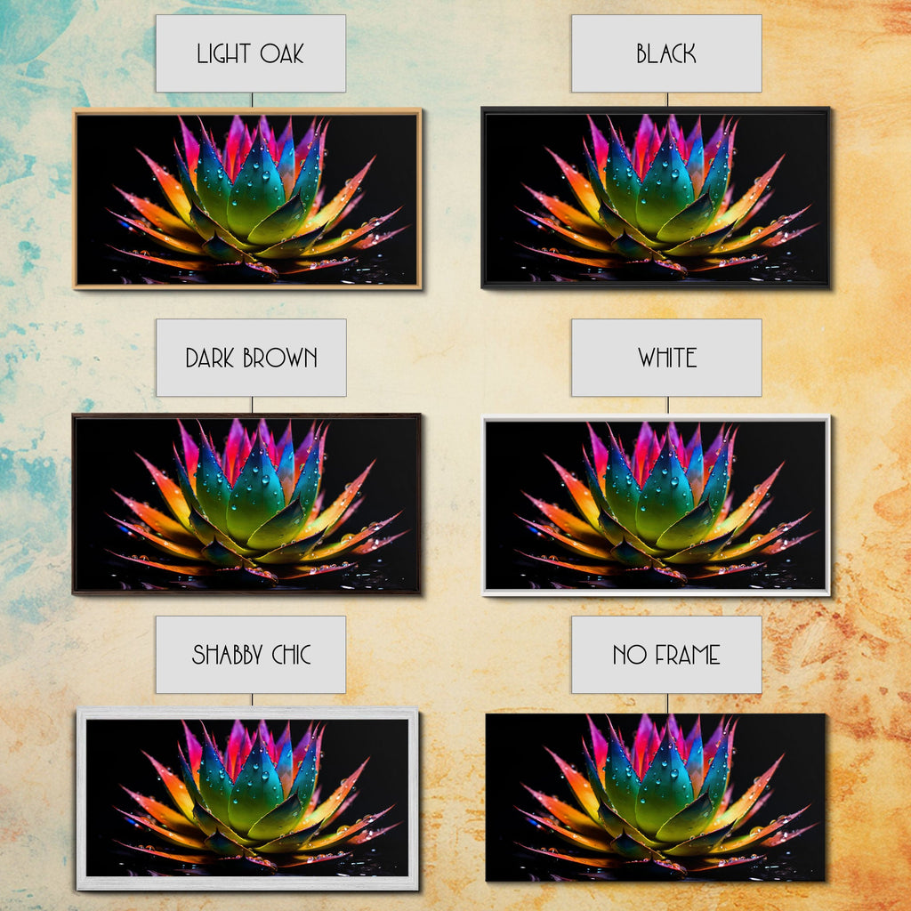 Rainbow Agave With Dew Drops, Modern Art, Framed Canvas Print,  Surreal Art, Southwestern Decor, Farmhouse Art, Desert Themed Art