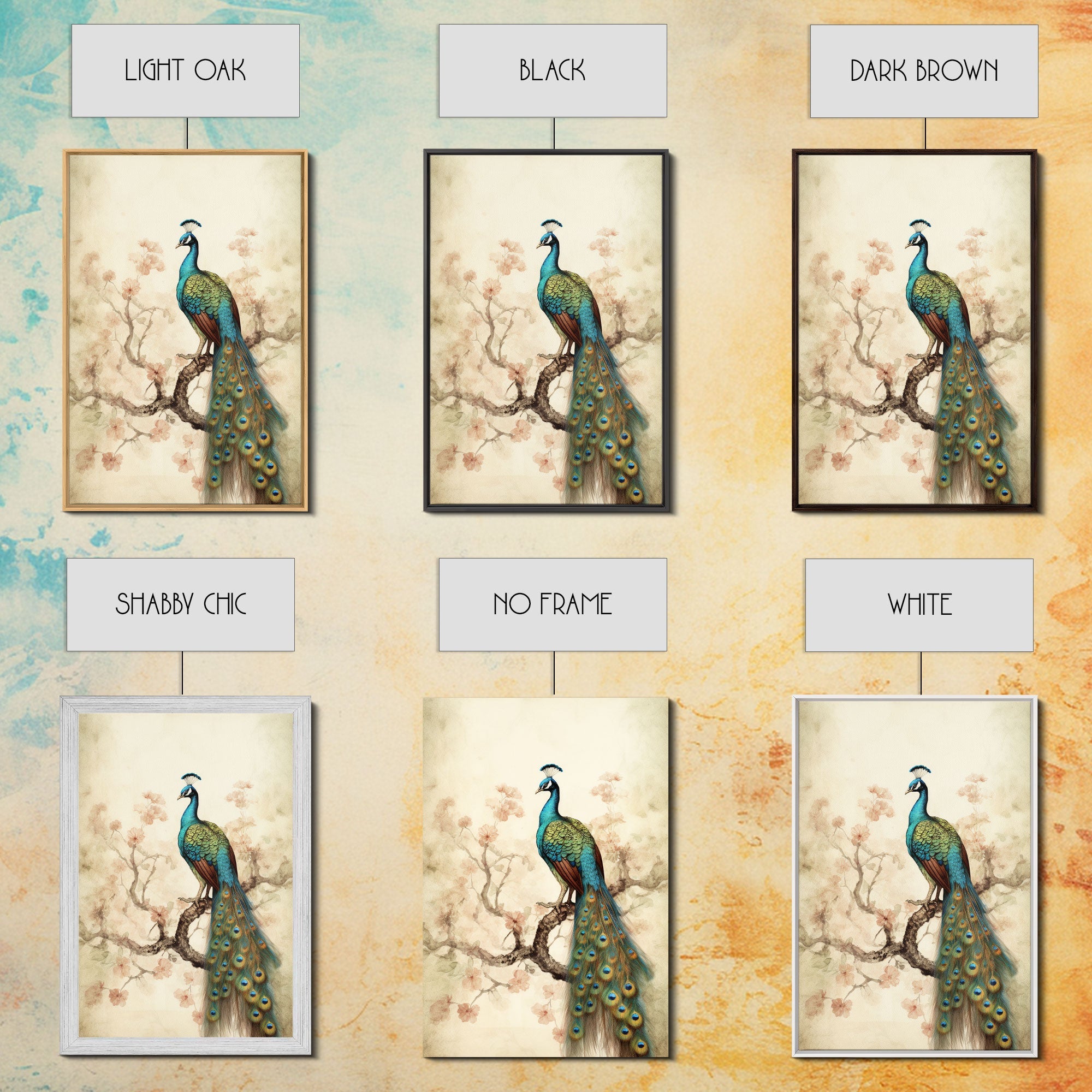 peacock wall art | peacock art print | boho wall art | peacock poster | mid century modern art | home office wall art | Farmhouse Canvas Art