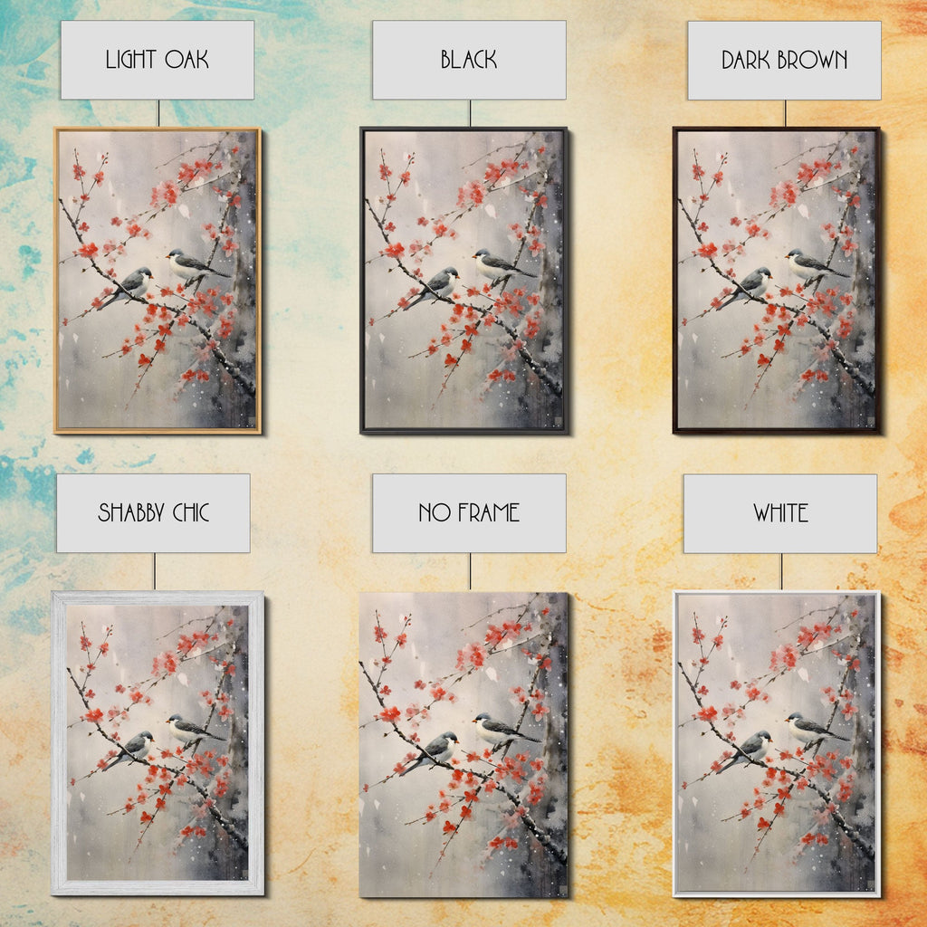 Cherry Blossom Tree, Japanese Wall Print, Bird Wall Art,  Asian Art, Canvas Print, Wall Art, Vertical Print, Country Home Decor, Office Art