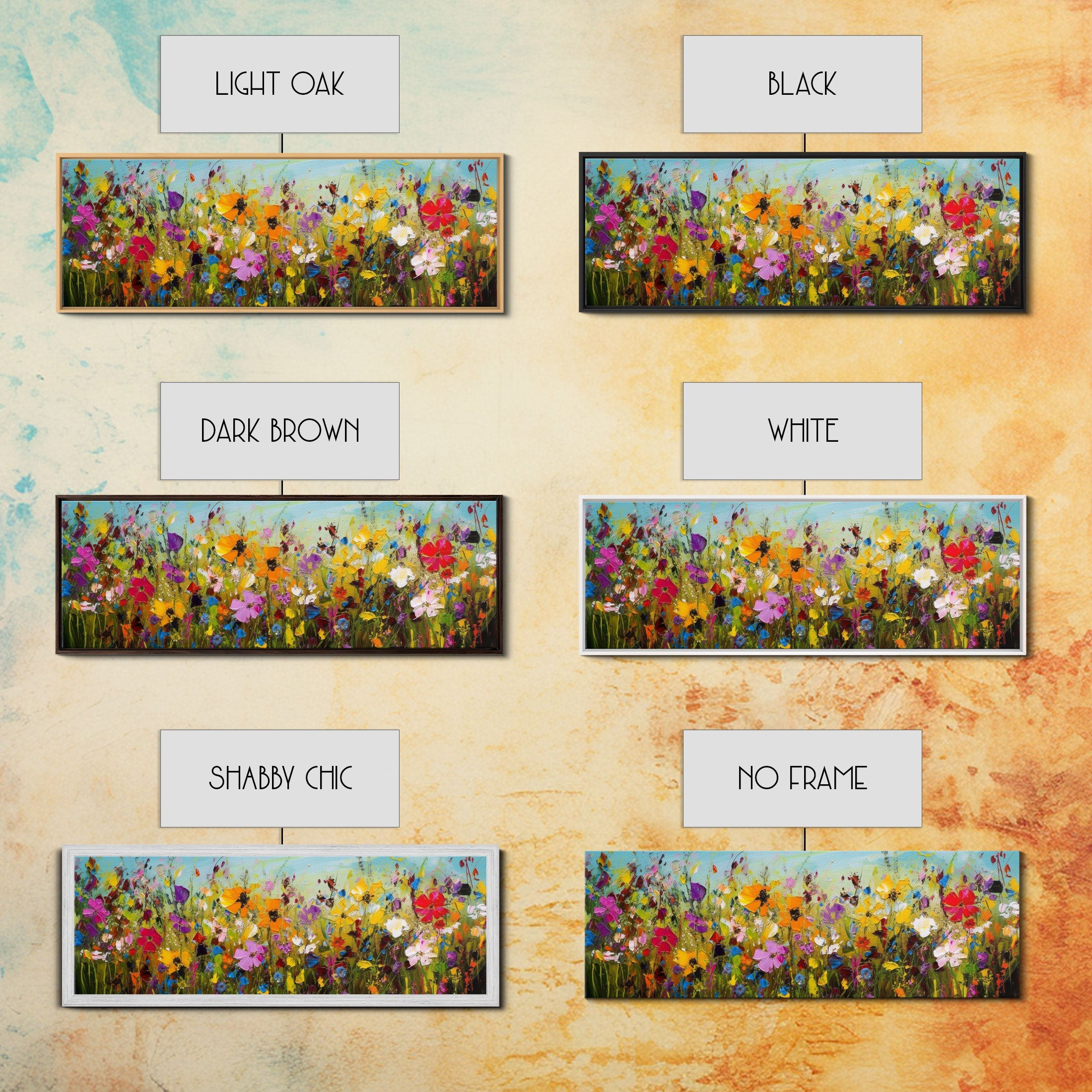 Panoramic Wildflowers Canvas Print, Beautiful Ultra-Wide Wall Art, Original Flower Painting, Floral Art, Botantical Wall Art, Oil Painting