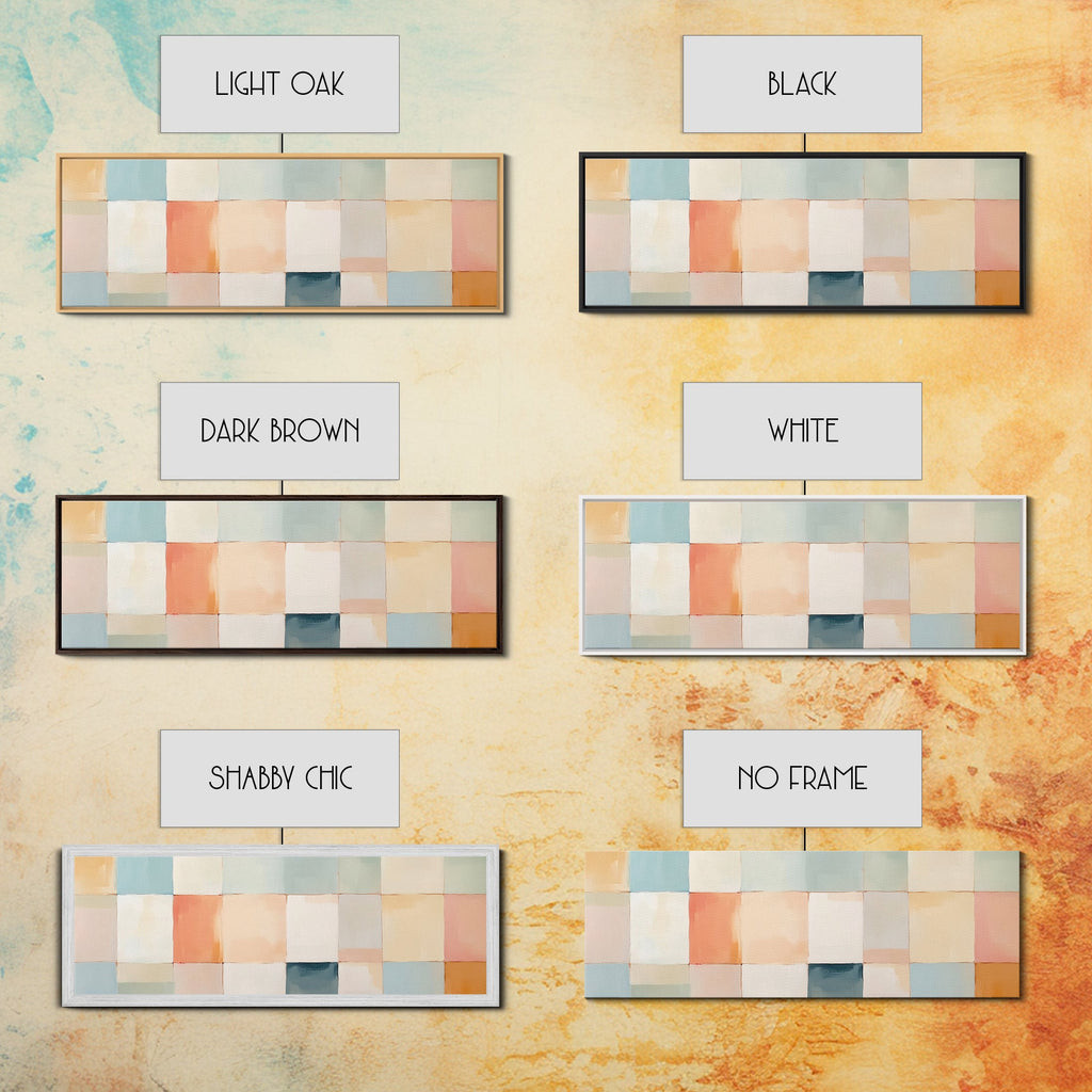 MCM Style Abstract Square, Framed Canvas Print, Mid-Century Modern Wall Art, Pastel Colors, Large Horizontal Wall Art Print