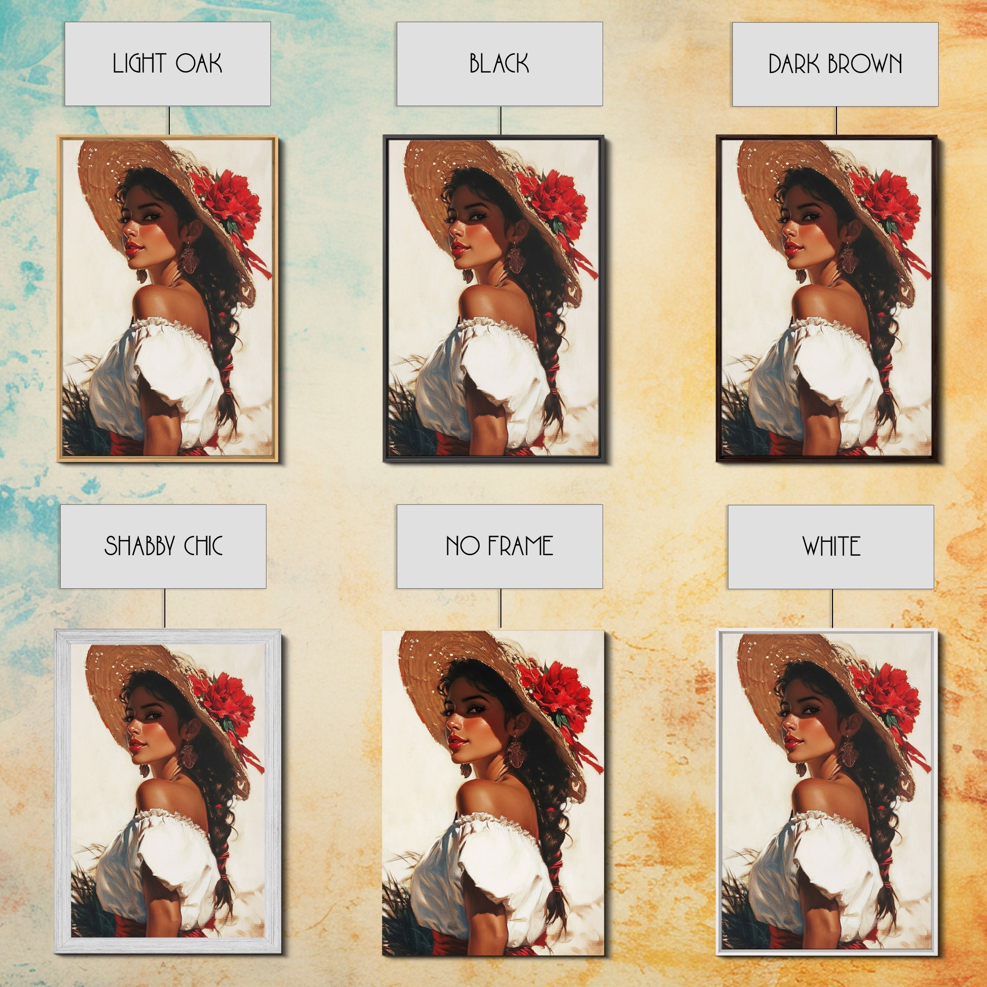 Mexicano Latina Portrait Canvas Print, Romantic Mariachi Wall Decor, Southwestern Modern Art, Rustic Mexicano Wall Art, Chicano Painting