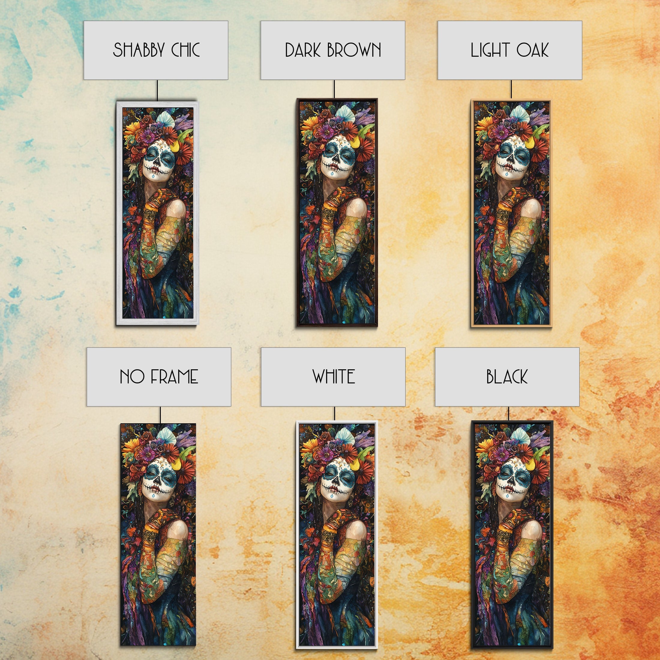 Chicano Art, Day Of The Dead Wall Art Print, Canvas Print, Mexicano Wall Art, Tall Skinny Narrow Wall Art, Mexican Art