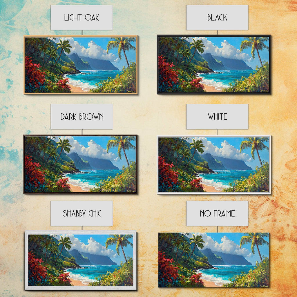 Lush Hawaiian Coast Canvas Print Coastal Painting Nautical Wall Art Panoramic Art Tropical Landscape Art Above Bed Wall Art Gift Idea