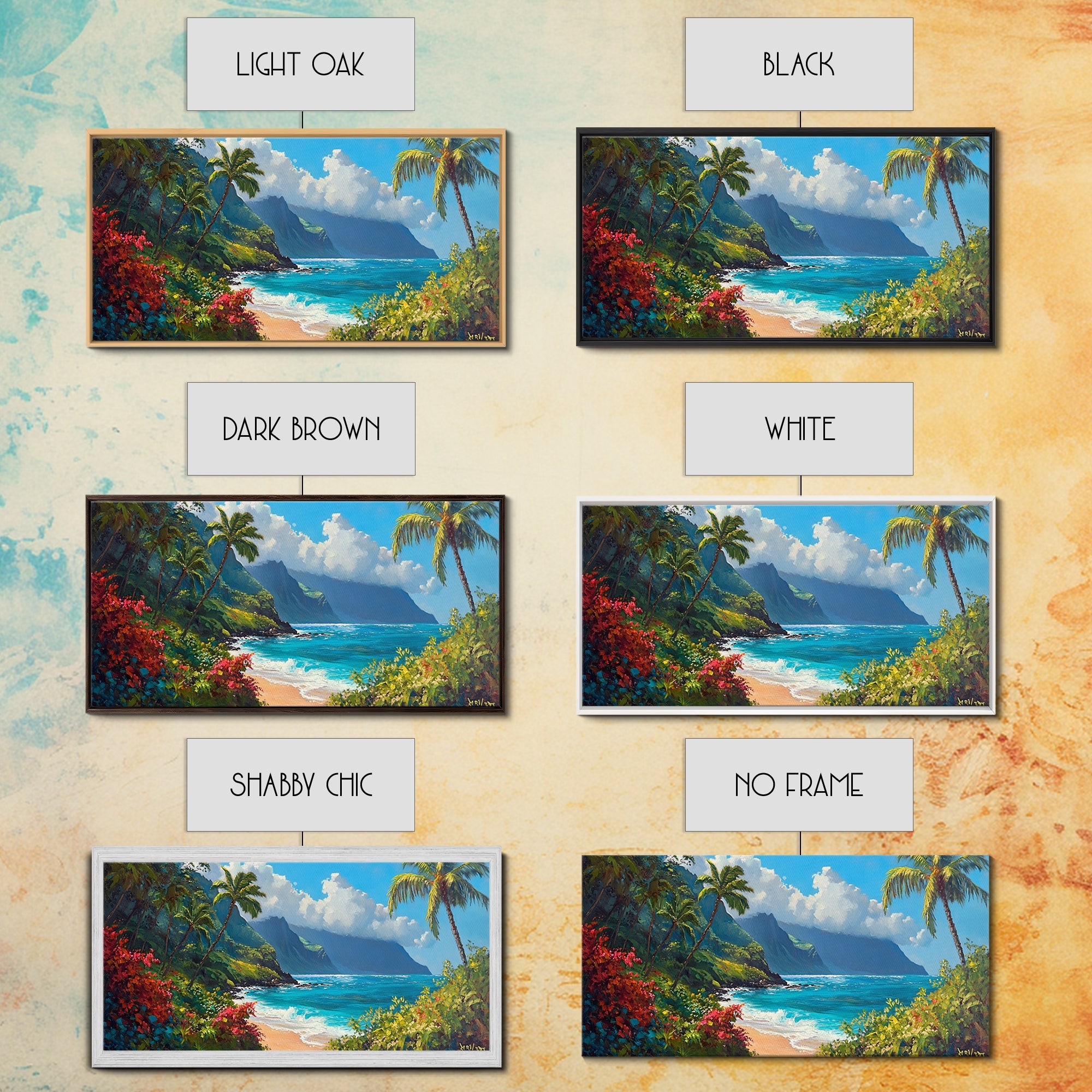 Lush Hawaiian Coast Canvas Print Coastal Painting Nautical Wall Art Panoramic Art Tropical Landscape Art Above Bed Wall Art Gift Idea