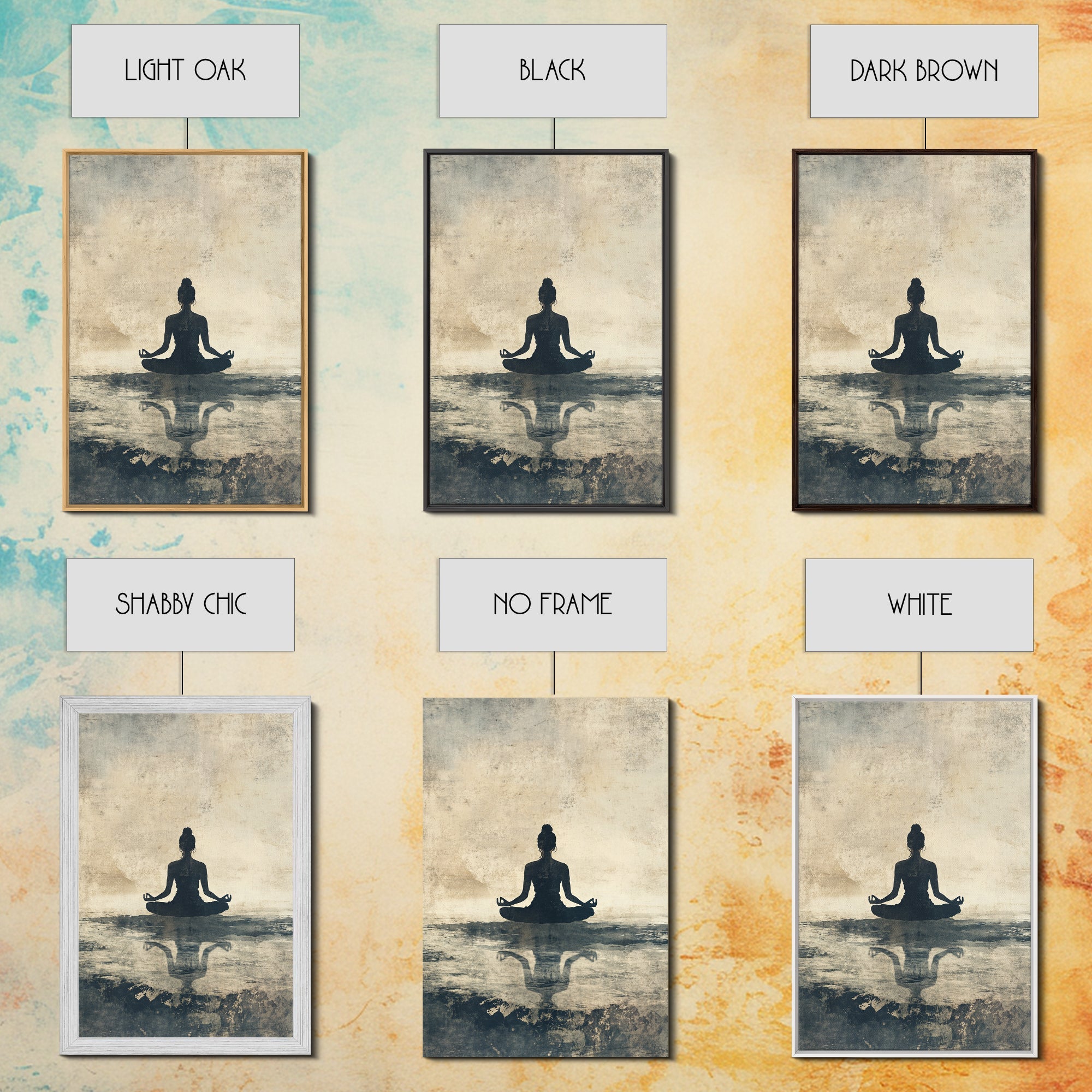 Meditative Silhouette Canvas Print with Wabi Sabi Art, Minimalist Zen Wall Art, Neutral Sage Green Decor, Yoga Art for Relaxation