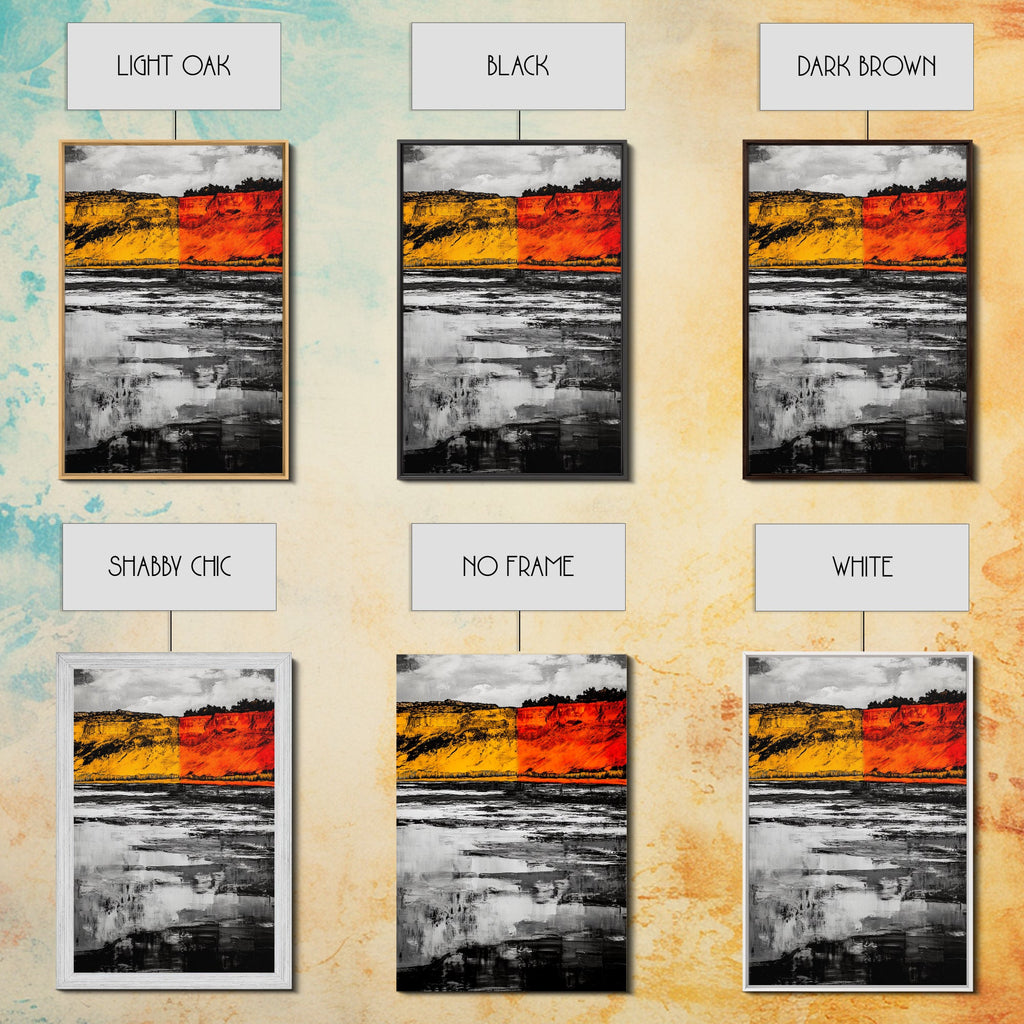 Autumn Cliffs, Seasonal Landscape, Fall Wall Art, Rustic Nature Print, Bold Orange and Yellow, Framed Canvas Print, Living Room Decor