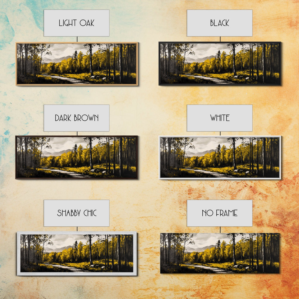 Forest Path, Golden Trees, Autumn Landscape, Canvas Print, Rustic Nature Art, Cozy Cabin Decor, Fall Wall Art, Living Room Wall Decor