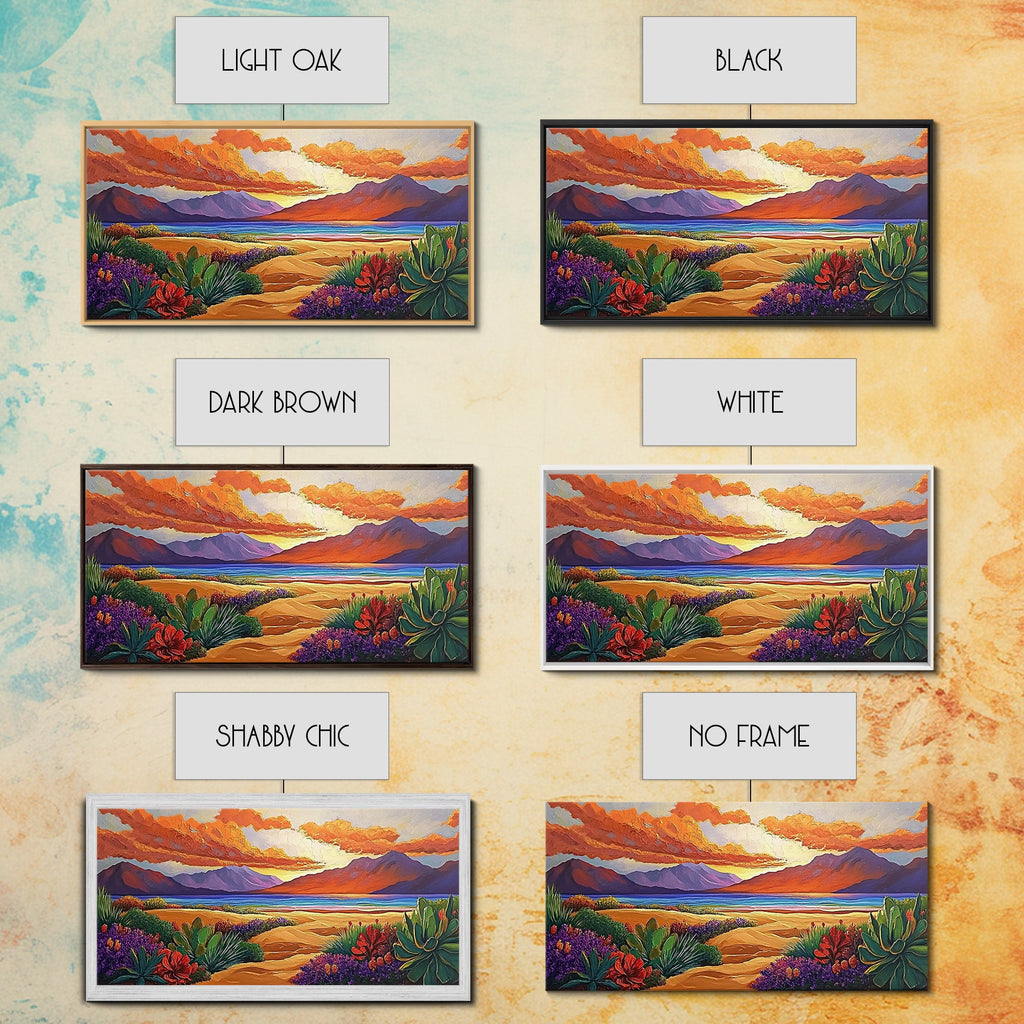 Sunset Desert, Mountains, Canvas Print, Vibrant desert landscape art with sunset sky and mountains, perfect Living Room Wall Art