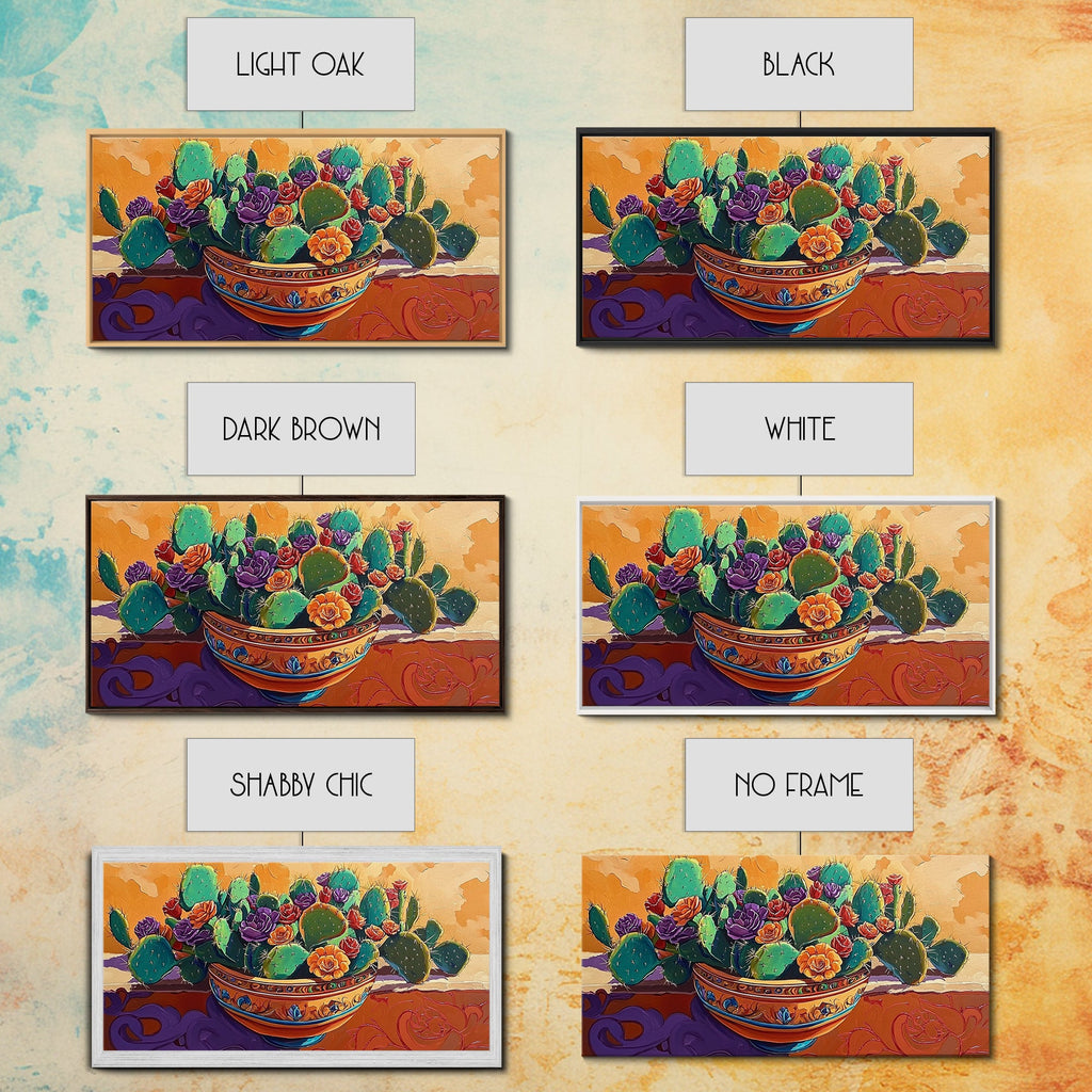 Cactus, Succulent, Pottery, Flowers, Canvas Print southwestern kitchen wall art, vibrant decor, colorful succulent painting