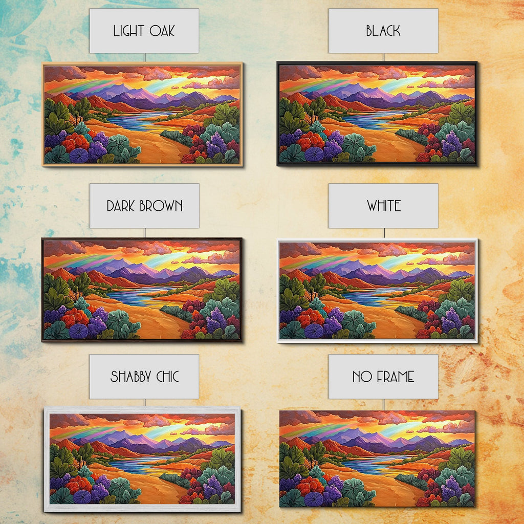 Rainbow Sky, Desert River, Mountain View, Canvas Print, Scenic Landscape Wall Art, Colorful Fall Decor, Living Room Statement Piece