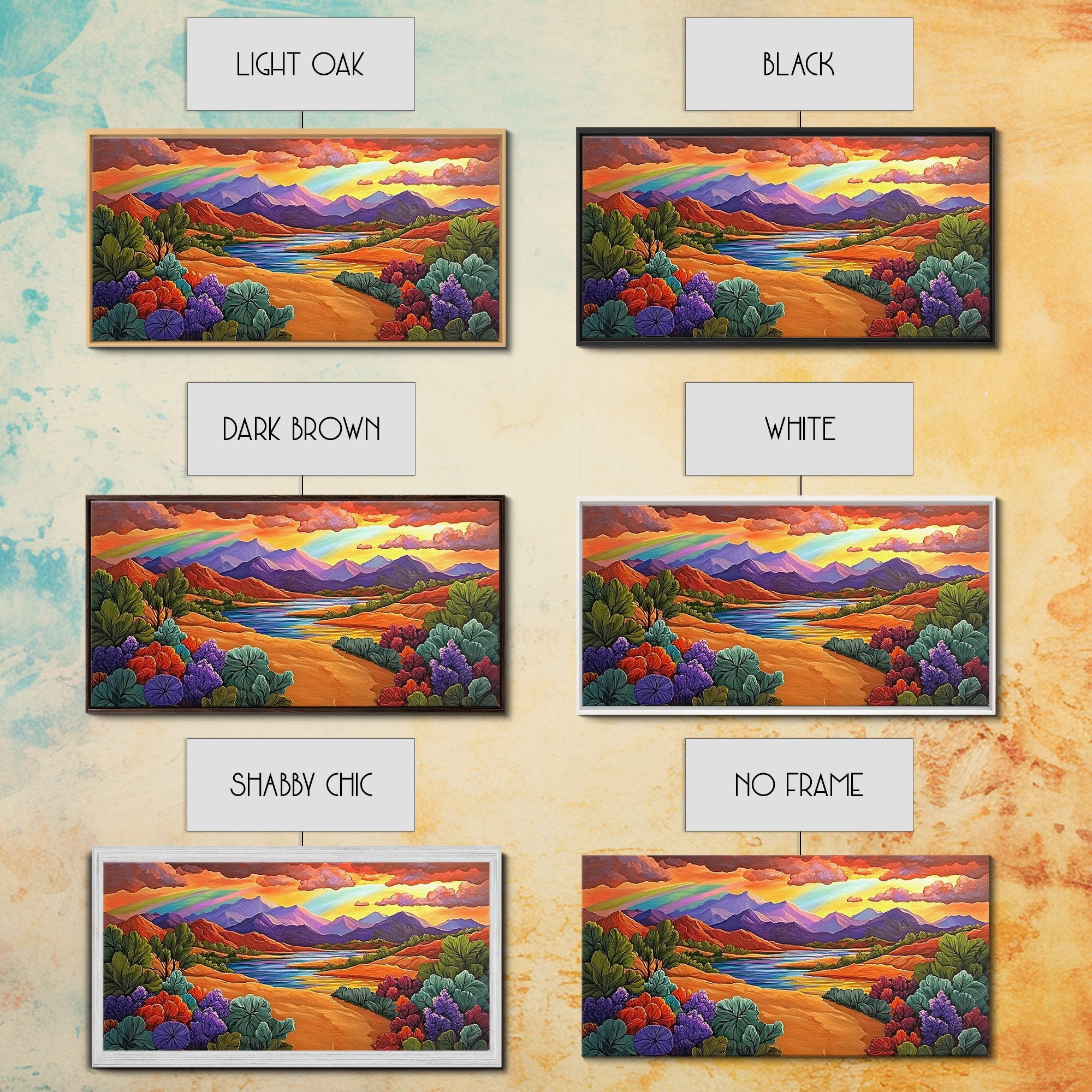 Rainbow Sky, Desert River, Mountain View, Canvas Print, Scenic Landscape Wall Art, Colorful Fall Decor, Living Room Statement Piece