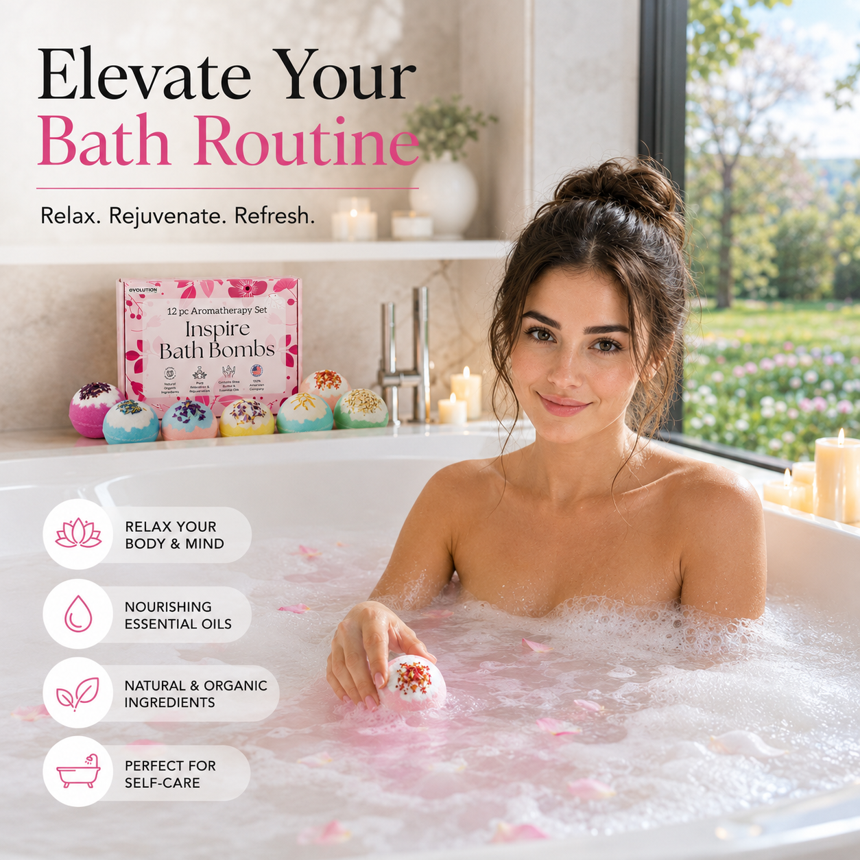 EvolutionUSA 12pc Inspire Bath Bombs for Women & Girls